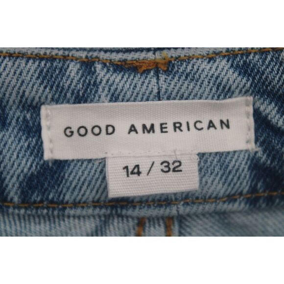 Good American High Rise Distressed Raw Hem Crop Jeans Indigo113 Women 14/32 NWT - Picture 9 of 10
